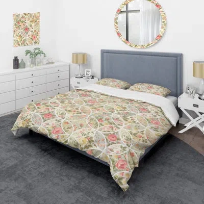 Design Art Green And Pink Patchwork - Abstract Duvet Cover Set - Microfiber Polyester In Beige,pink,green