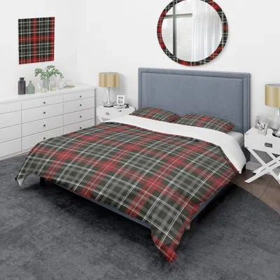 Design Art Green And Red Checked Tartan - Abstract Duvet Cover Set - Microfiber Polyester In Red,black