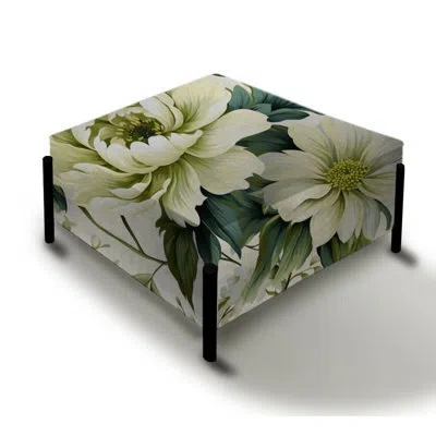 Design Art Green And White Damask Euphony - Damask Large Square Ottoman