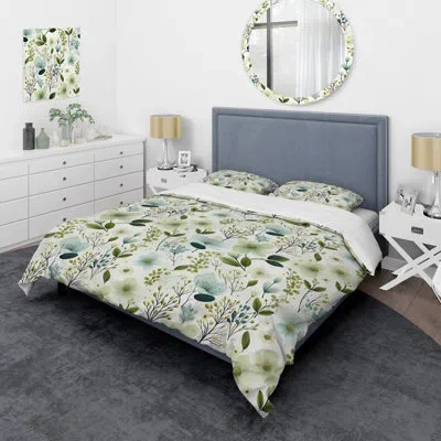 Design Art Green And White Ferns Sereny White/green Microfiber Duvet Cover Set In White;green