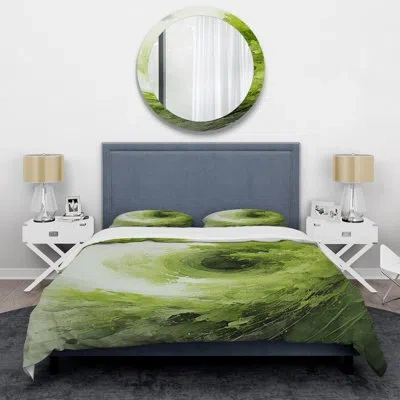 Design Art Green And White Whsipering Abstract Spiral  I - Abstract Spirals Duvet Cover Set In White;green