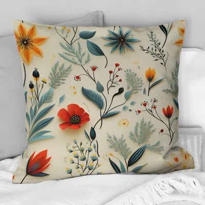 Design Art Green And Yellow Retro Bouquet Revival - Eclectic Printed Throw Pillow In Blue;red;beige