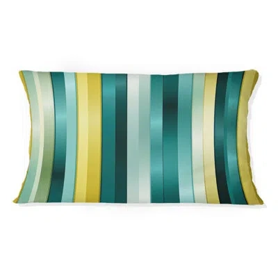Design Art Green And Yellow Stripes Harmony - Striped Printed Throw Pillow In Green;yellow