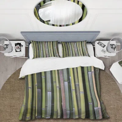 Design Art Green Bamboo Stems - Cabin & Lodge Duvet Cover Set - Microfiber Polyester