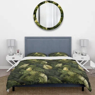 Design Art Green Banana Leaf Bliss Tropical Pattern Ii Duvet Cover Set