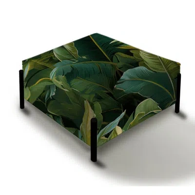 Design Art Green Banana Leaf Bliss Tropical Pattern - Tropical Large Square Ottoman