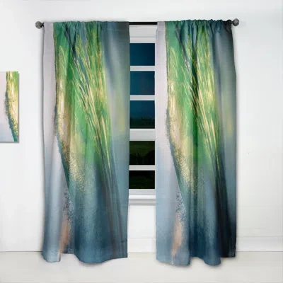 Design Art Green Barrel Wave At Sunset In Hawaii - Nautical Curtain - Velvet Room Darkening - 1 Panel