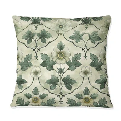 Design Art Green Beige Floral Trellis Ii - Modern Throw Pillow In Green;beige