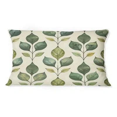 Design Art Green Beige Trellis Leaves Pattern Ii - Modern Lumbar Pillow In Green;beige
