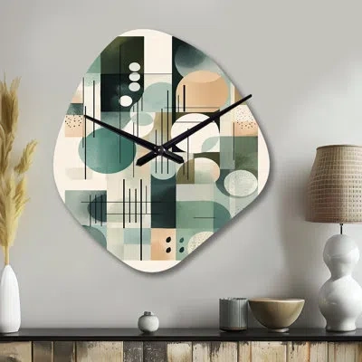 Design Art Green Black Minimalism Quiet Depths I - Minimalism Irregular Shape Metal Wall Clock, Green Asymmetri In Black;green