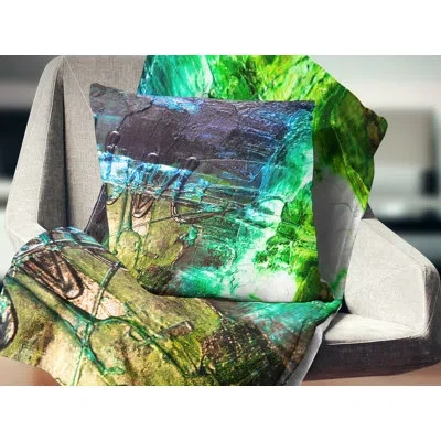 Design Art Green Blue Abstract Structure - Abstract Printed Throw Pillow In Blue;green