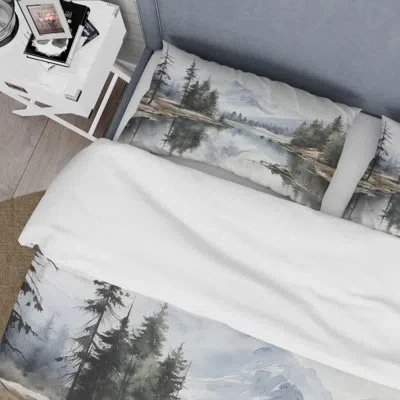 Design Art Green Blue Minimalism Forest Silent Reflection - Minimalism Duvet Cover Set - Microfiber Polyester In Blue;green