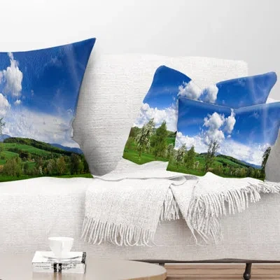 Design Art Green Blue Spring Landscape - Landscape Printed Throw Pillow