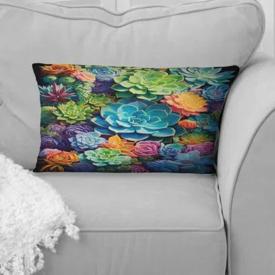 Design Art Green Blue Succulents Succulent Paradise Ii - Succulent Printed Throw Pillow