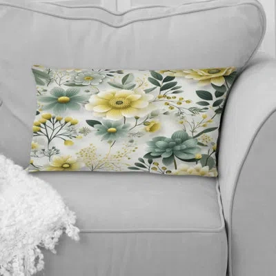 Design Art Green Boho Chic Floral Pattern - Floral Printed Pillow In Green;yellow