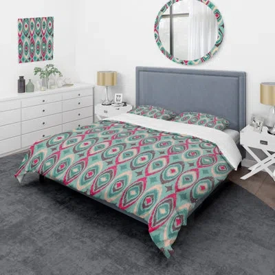 Design Art Green Boho Tribal Shape - Patterned Duvet Cover Set In Blue,pink,brown