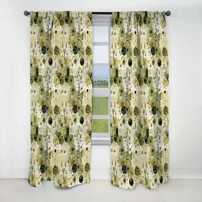 Design Art Green Botanical Dreams I - Floral Curtain - Blackout Floral Curtain - 1 Panels