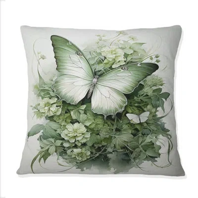 Design Art Green Butterfly Whirling Beauty - Butterfly Printed Throw Pillow