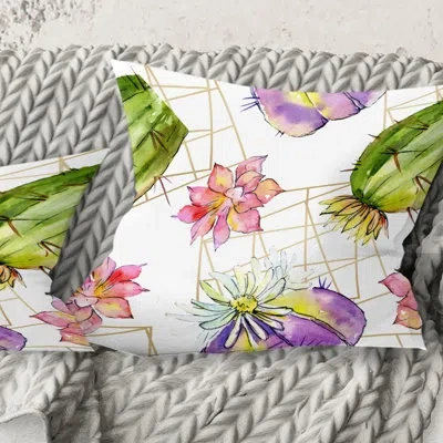 Design Art Green Cactus Pattern - Mid-century Modernprinted Throw Pillow