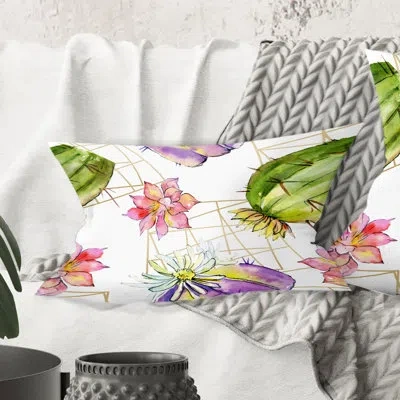 Design Art Green Cactus Pattern - Mid-century Modernprinted Throw Pillow