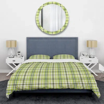 Design Art Green Checked Tartan - Abstract Duvet Cover Set - Microfiber Polyester