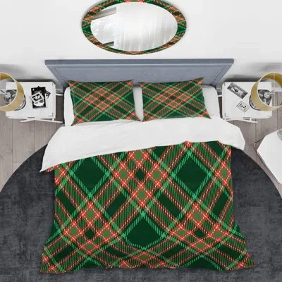 Design Art Green Checked Tartan - Abstract Duvet Cover Set - Microfiber Polyester In Green,red