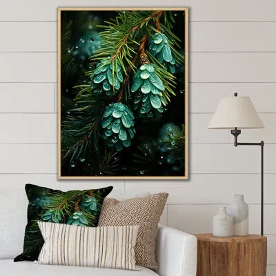 Design Art Green Christmas Decoations Pine Tree Ii - Tree Pine Wall Art In Brown Single Floater Frame