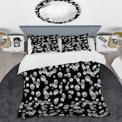 Design Art Green Circle Pattern - Abstract Duvet Cover Set - Microfiber Polyester In Black,gray