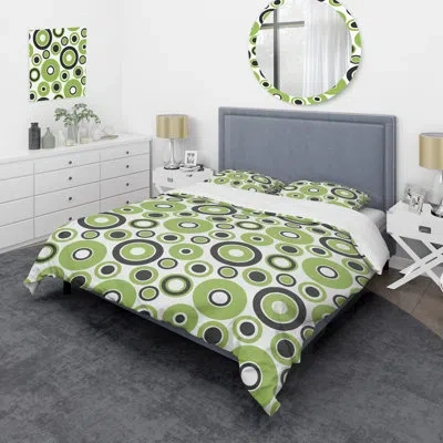 Design Art Green Circle Pattern - Abstract Duvet Cover Set - Microfiber Polyester In Green,gray