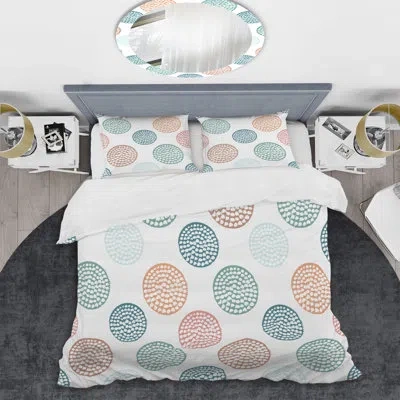 Design Art Green Circle Pattern - Abstract Duvet Cover Set - Microfiber Polyester In Whte,green,red
