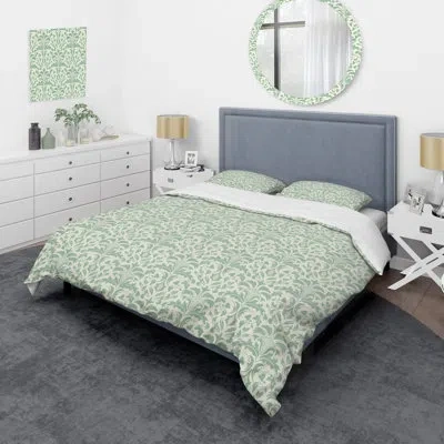 Design Art Green Damask - Abstract Duvet Cover Set - Microfiber Polyester