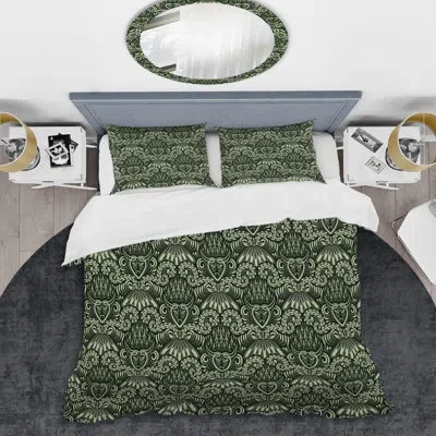 Design Art Green Damask - Abstract Duvet Cover Set - Microfiber Polyester