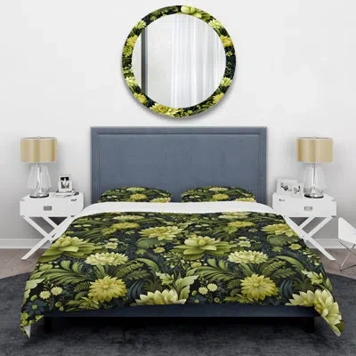 Design Art Green Damask Ferns Oasis - Damask Duvet Cover Set