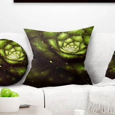 Design Art Green Flower With Sun Rays - Floral Printed Pillow