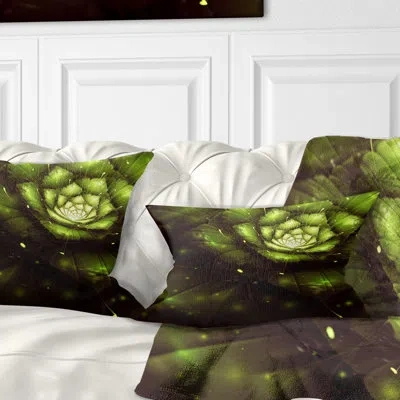 Design Art Green Flower With Sun Rays - Floral Printed Throw Pillow