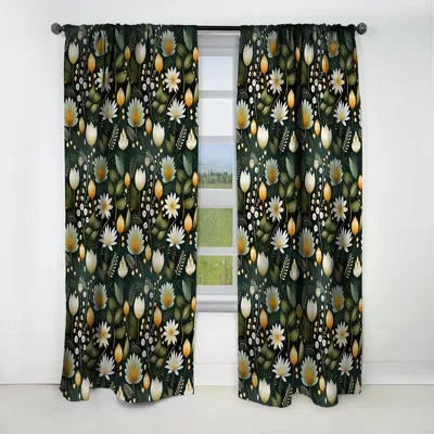 Design Art Green Forest Botanical Pattern Ii - Floral Curtain - Blackout Floral Curtain - 1 Panels In White;green