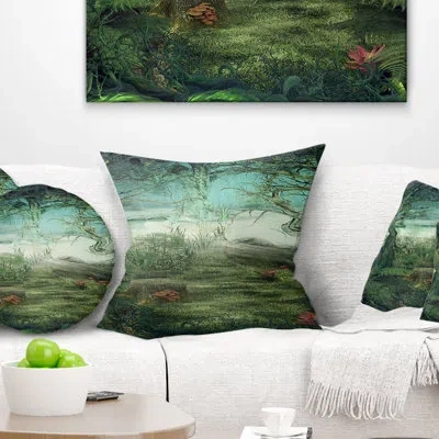 Design Art Green Forest Glade - Landscape Printed Pillow
