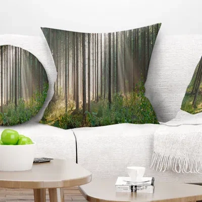 Design Art Green Forest In Mist Panorama - Landscape Printed Pillow