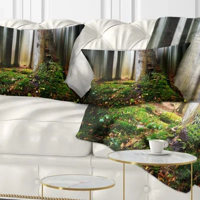 Design Art Green Forest On Snowy Morning - Landscape Printed Pillow