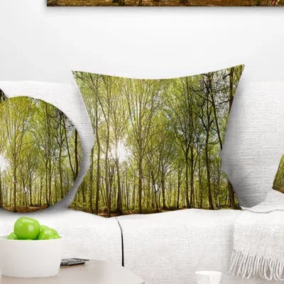 Design Art Green Forest Panoramic View - Landscape Printed Pillow