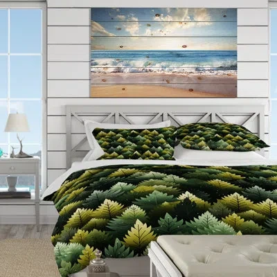 Design Art Green Forest Pattern - Botanical Duvet Cover Set - Microfiber Polyester In Black;green