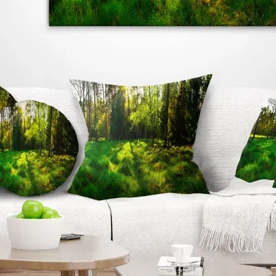 Design Art Green Forest Sunset Panorama - Landscape Printed Pillow