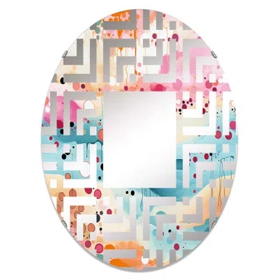 Design Art Green Fusion Abstractions In Motion - Maze Decorative Mirror Oval In Green;pink