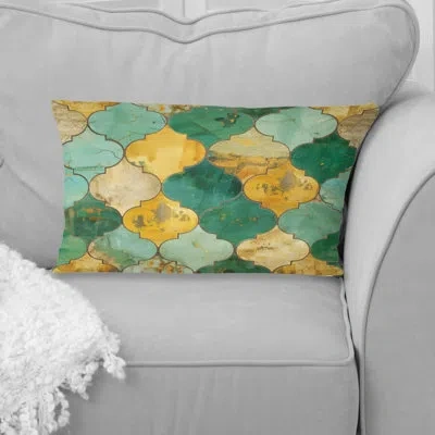 Design Art Green Gold Ornate Gilded Mosaic I - Tiles Lumbar Pillow In Green;gold