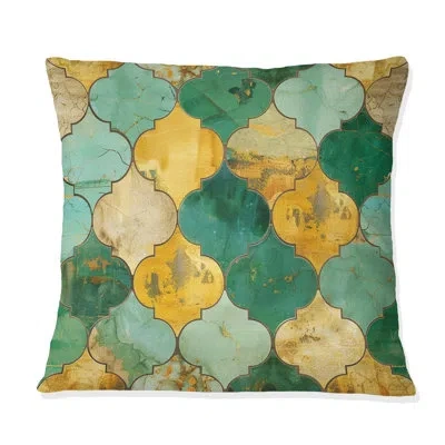 Design Art Green Gold Ornate Gilded Mosaic I - Tiles Throw Pillow In Green;gold