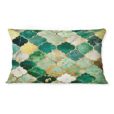 Design Art Green Gold Ornate Gilded Mosaic Ii - Tiles Lumbar Pillow In Green;gold