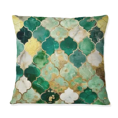 Design Art Green Gold Ornate Gilded Mosaic Ii - Tiles Throw Pillow In Green;gold