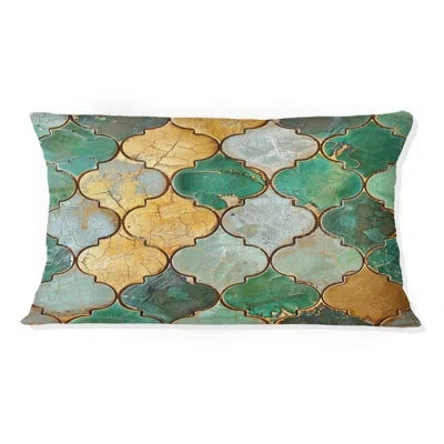 Design Art Green Gold Ornate Gilded Mosaic Iii - Tiles Lumbar Pillow In Green;gold