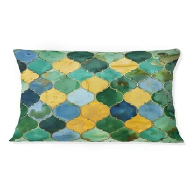 Design Art Green Gold Ornate Gilded Mosaic Iv - Tiles Lumbar Pillow In Green;yellow