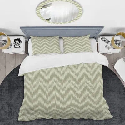 Design Art Green Ikat Pattern - Abstract Duvet Cover Set - Microfiber Polyester